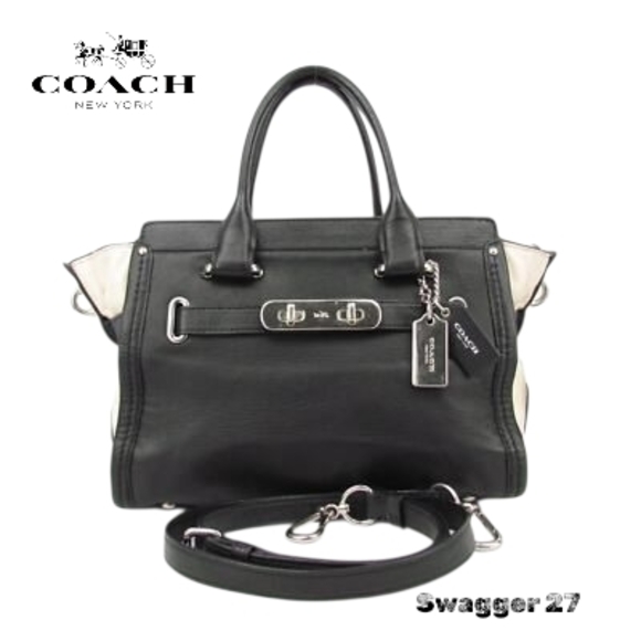 Coach Handbags - Coach Swagger 27 Black & Chalk Crossbody Satchel, Hang Tags & Original Crossbody